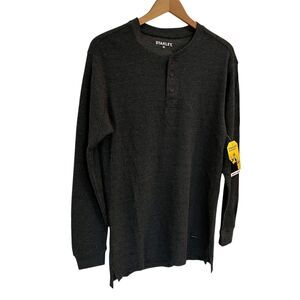 Stanley Men's Long Sleeve Henley Shirt Gray‎ Size S Solid Casual Top